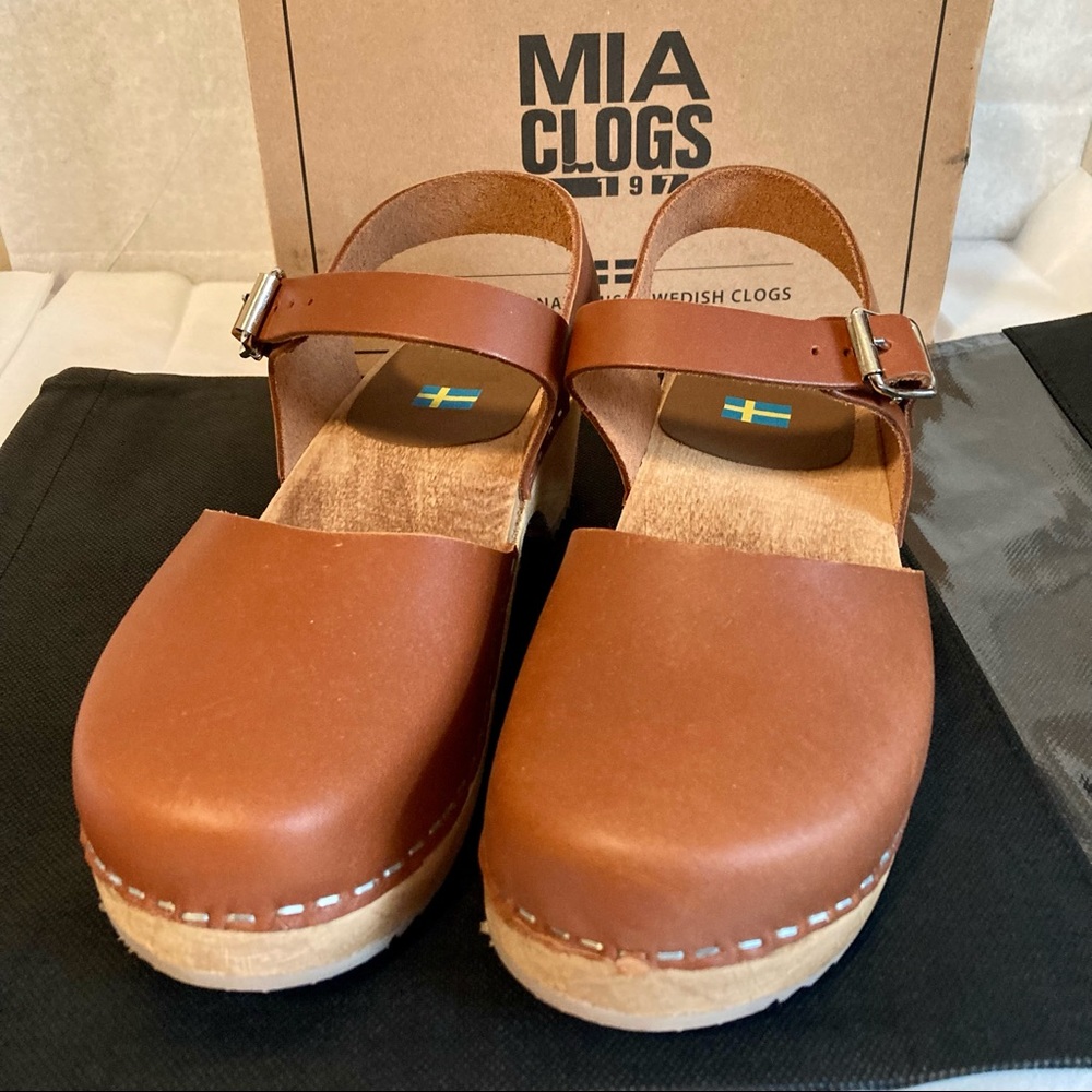 MIA Cognac Brown Leather Clog Mules - Picture 4 of 15